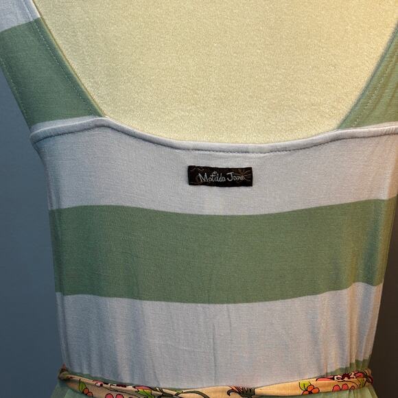 Matilda Jane Maxi Dress Seaside Afternoon Floral Striped Belt Medium Green/White - Picture 7 of 9